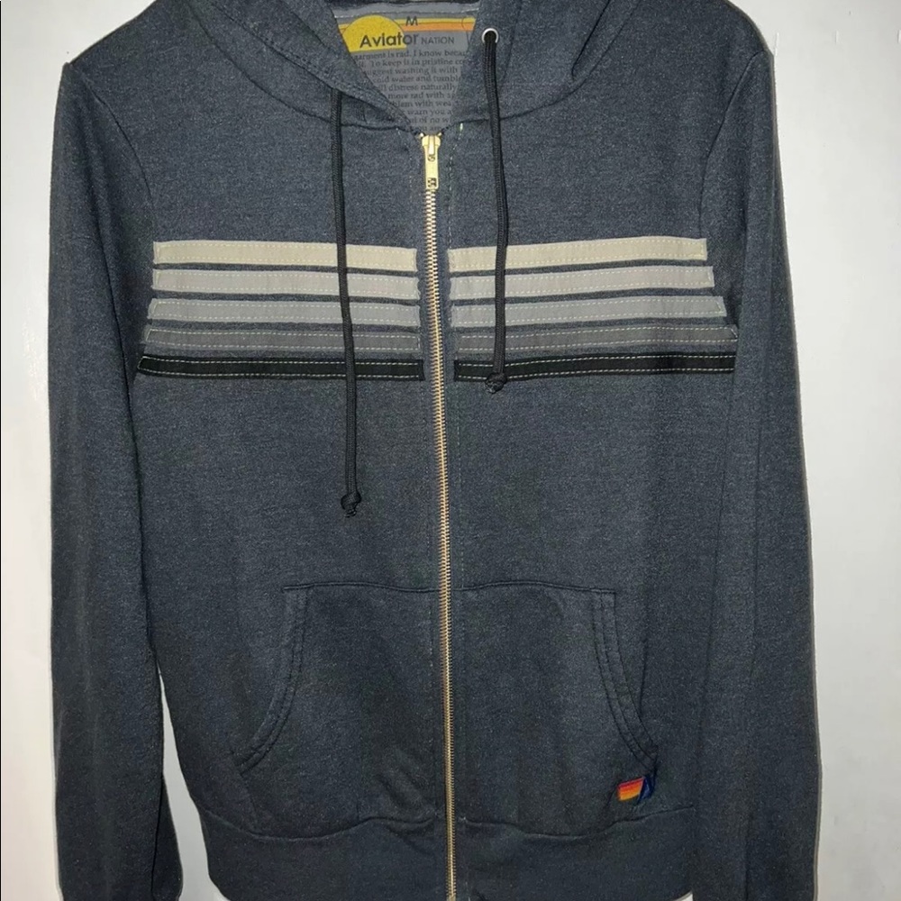 Aviator Nation Size M Classic 5 Stripe Zip Hoodie